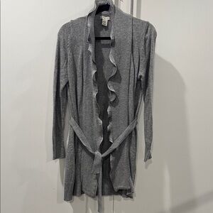 Vertigo Paris Gray zipper Ruffle-Trim Belted Cardigan